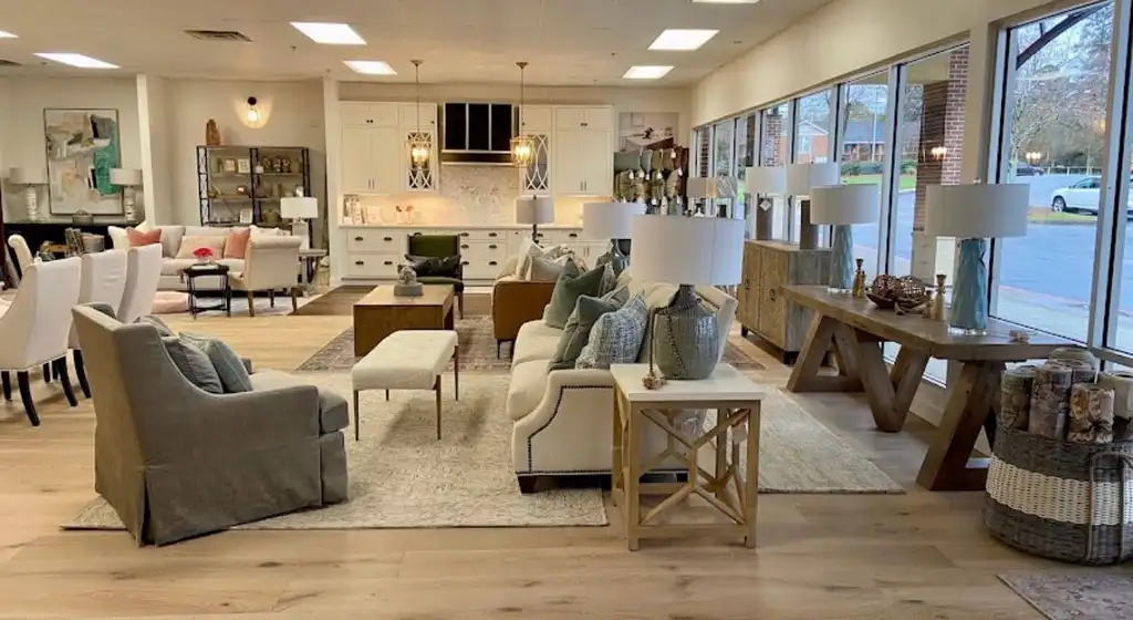 Clean open-plan commercial space with seating area